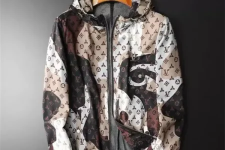 LV Jacket White Black Print